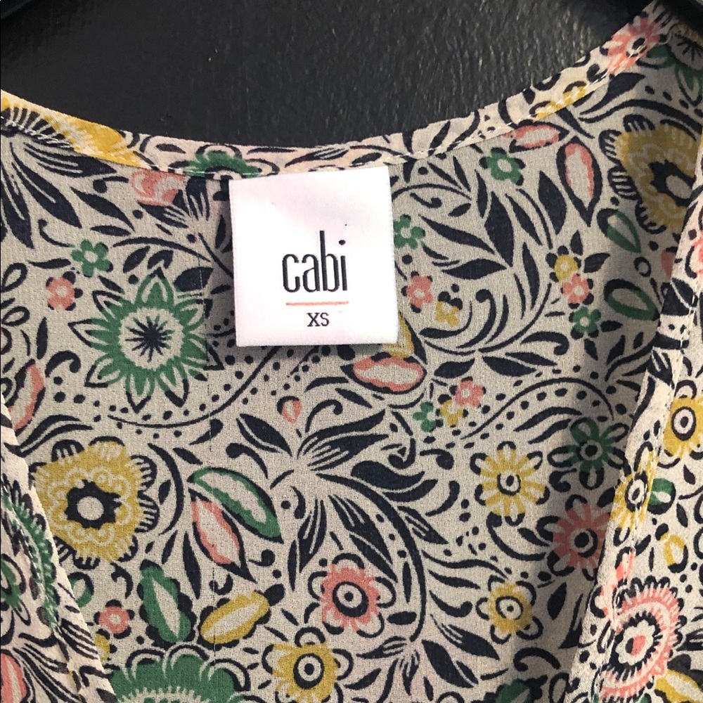 CAbi Floral V-Neck Ruffle Sleeve Blouse in Green, Yellow, Pink, Cream - Picture 3 of 4